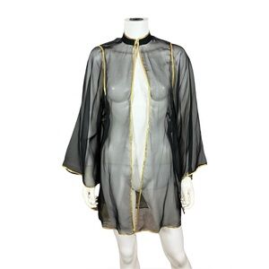 Vintage Black Sheer Gold Trim Mandarin Collar Topper